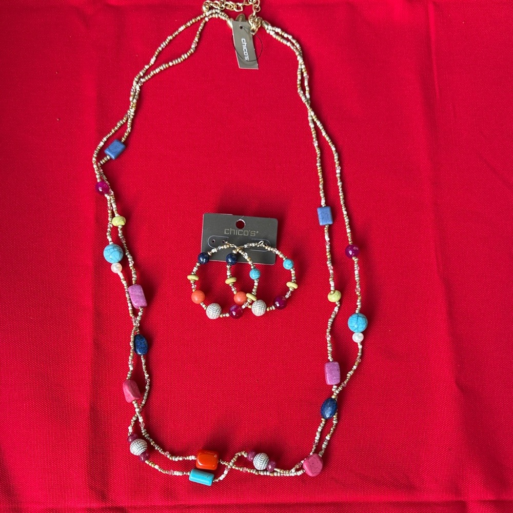 Chico's Pink and Blue Necklace Multi-Strand Elegance
